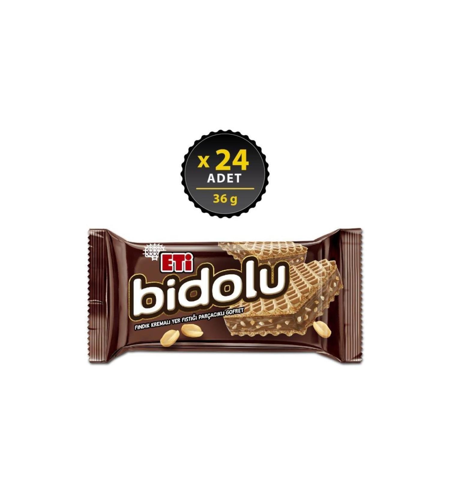 Eti Bidolu Hazelnut Cream Peanut Piece Wafer 36 g x 24 Pieces - Buy Online on GoSupps.com