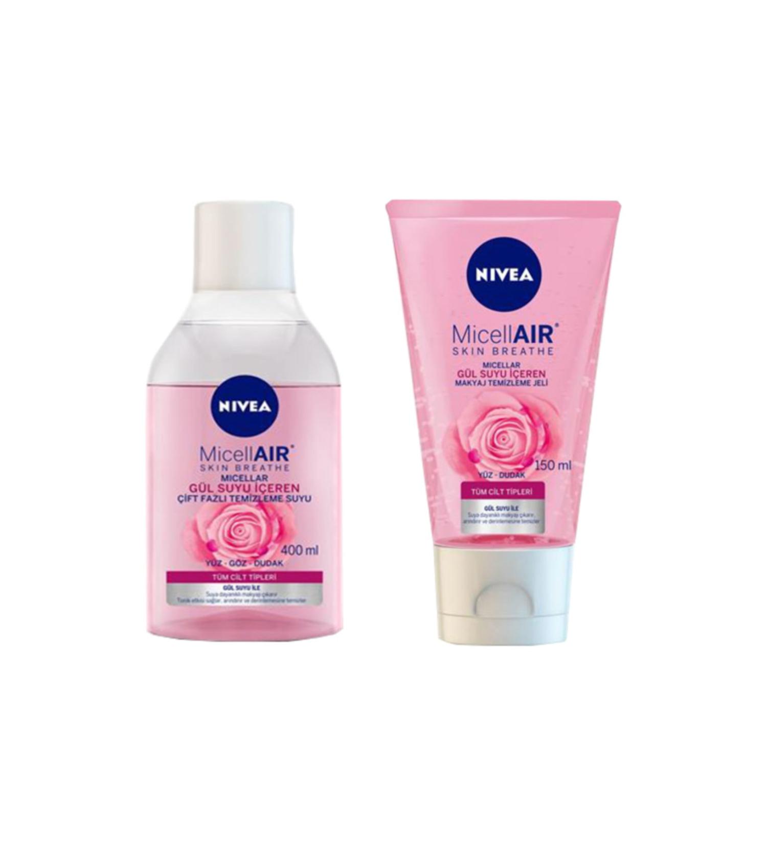 NIVEA Rose Water Make-Up Remover Gel 150 ml + Rose Water Dual Phase Make-Up Remover Water 400 ml