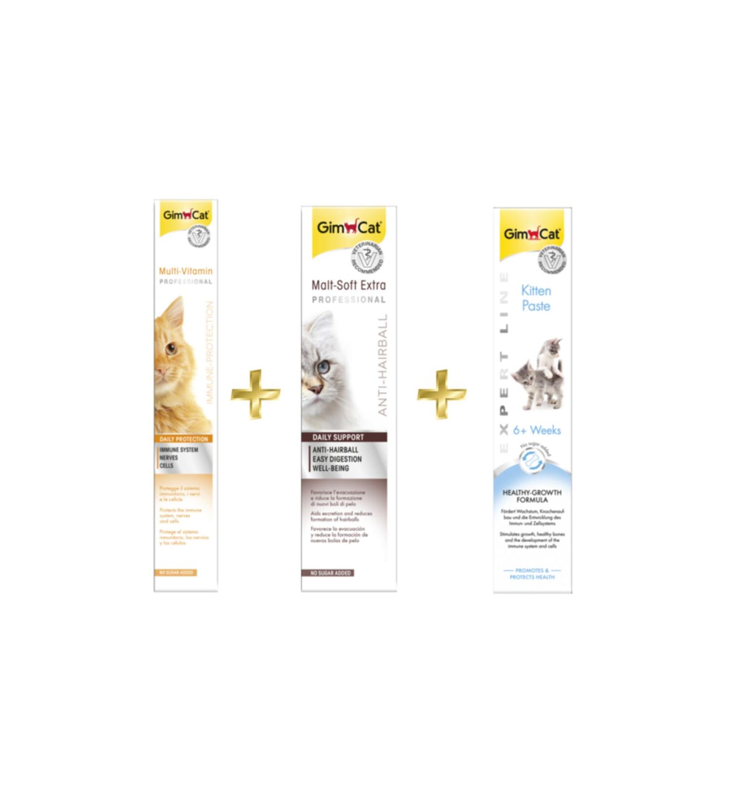 Gimcat Multivitamin Paste 100gr + Anti-hairball Malt 100gr + Kitten Paste 50gr