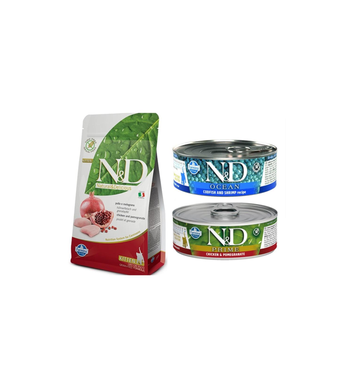 N & D Grain Free Kitten Kitten Cat Food 1.5 Kg + Kitten Canned 2 Pieces