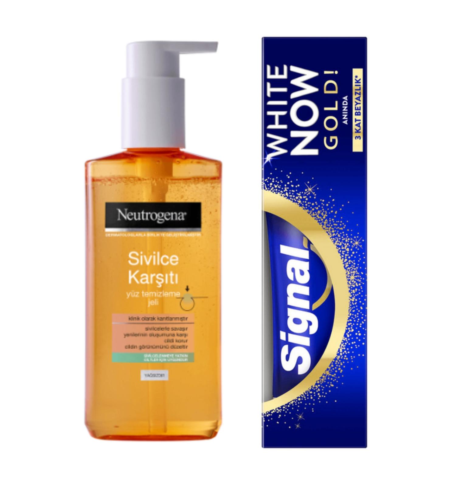 Neutrogena Anti-Acne Face Cleansing Gel 200 Ml and Signal White Now Gold Instant Whitening Toothpaste 75 Ml
