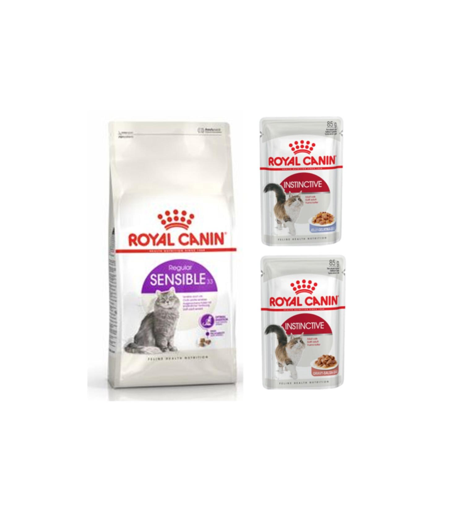 Royal Canin Sensible 33 Digestive Sensitivity Cat Dry Food 2 kg + 2 Instinctive Wet Food 85 gr
