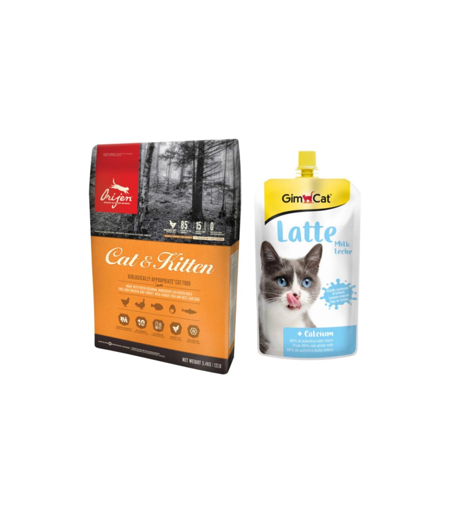 Orijen Cat & Kitten Adult and Kitten Cat Food 1.8 Kg + Gimcat Milk Latte Calcium Liquid Cat Milk 200 Ml