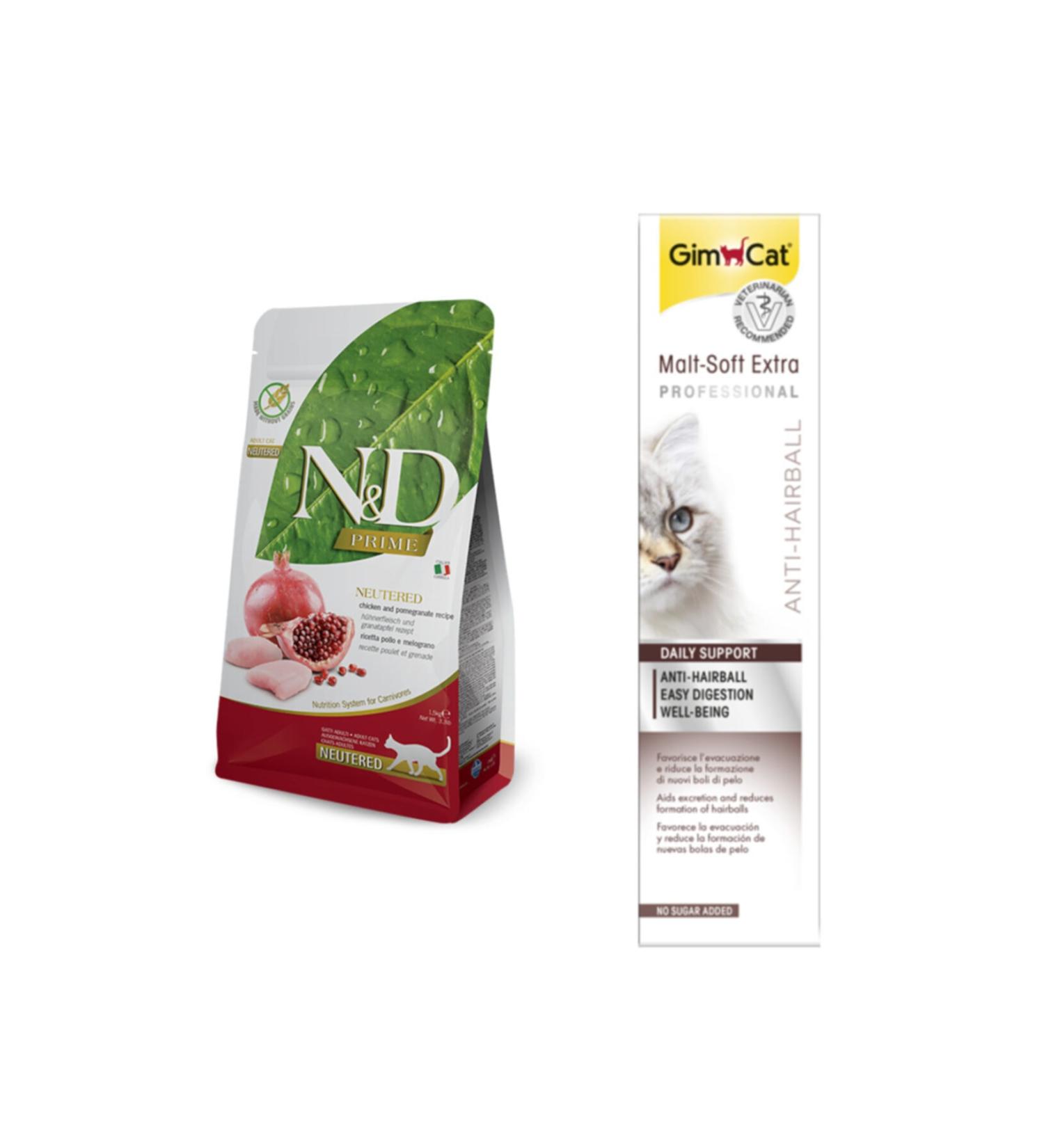 N & D Nd Grain-Free Sterilized Adult Cat Food 1.5 Kg + Gimcat Anti-hairball Cat Paste 100gr
