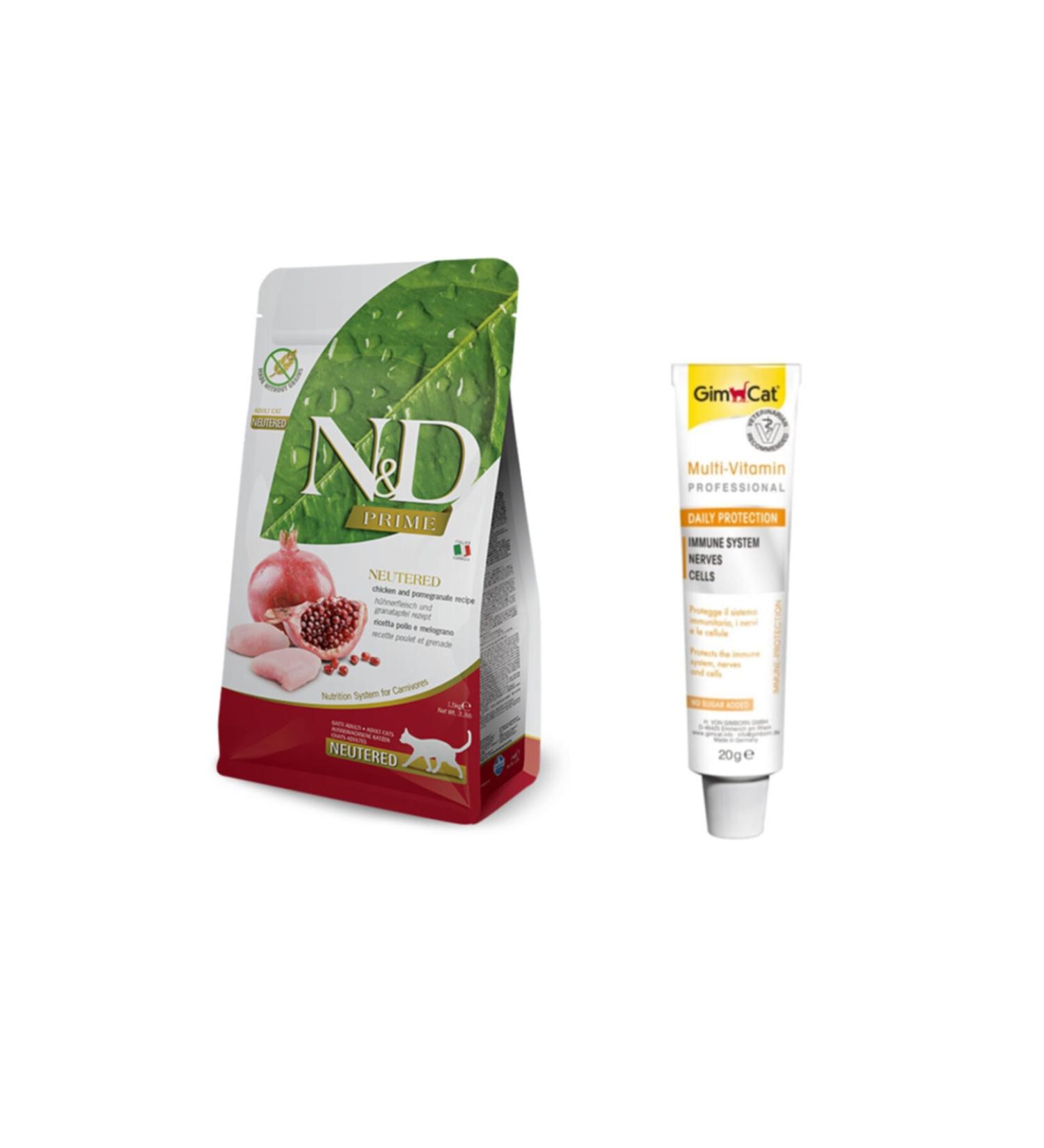 N & D Nd Grain-Free Sterilized Adult Cat Food 1.5 Kg + Gimcat Paste Cat Paste 20gr