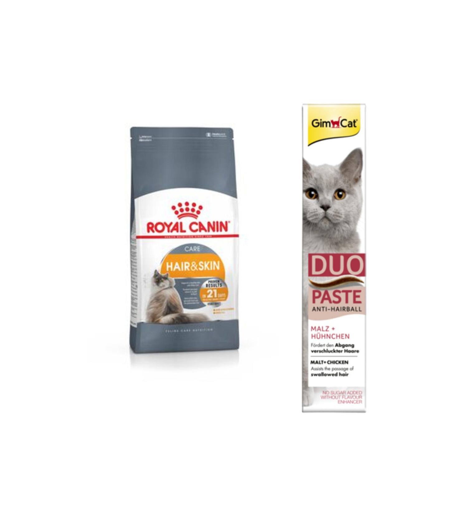 Royal Canin Dry Food for Sensitive Adult Cats 2 kg + Gimcat Duo Paste Chicken Anti-hairball Malt 50 gr