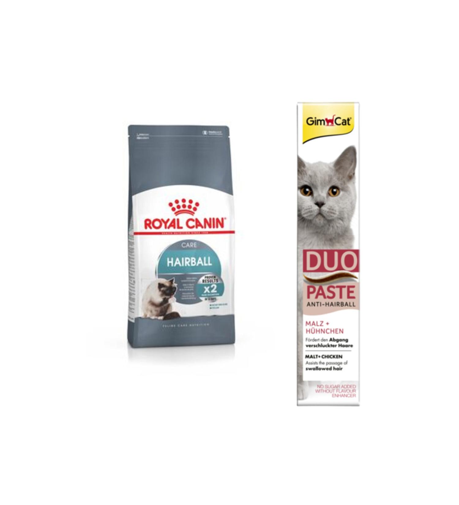 Royal Canin Hairball Hairball Control Adult Cat Food 2 Kg + Gimcat Duo Paste Anti-hairball Malt 50gr