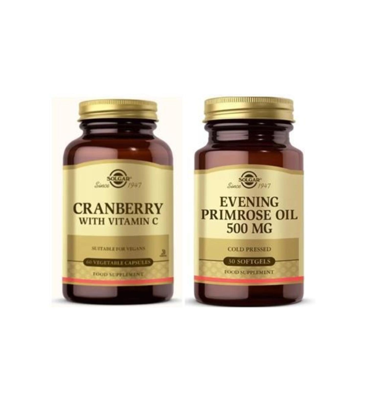 Solgar Cranberry Extract With Vitamin C 60 Capsules + Evening Primrose 500 Mg 30 Capsules