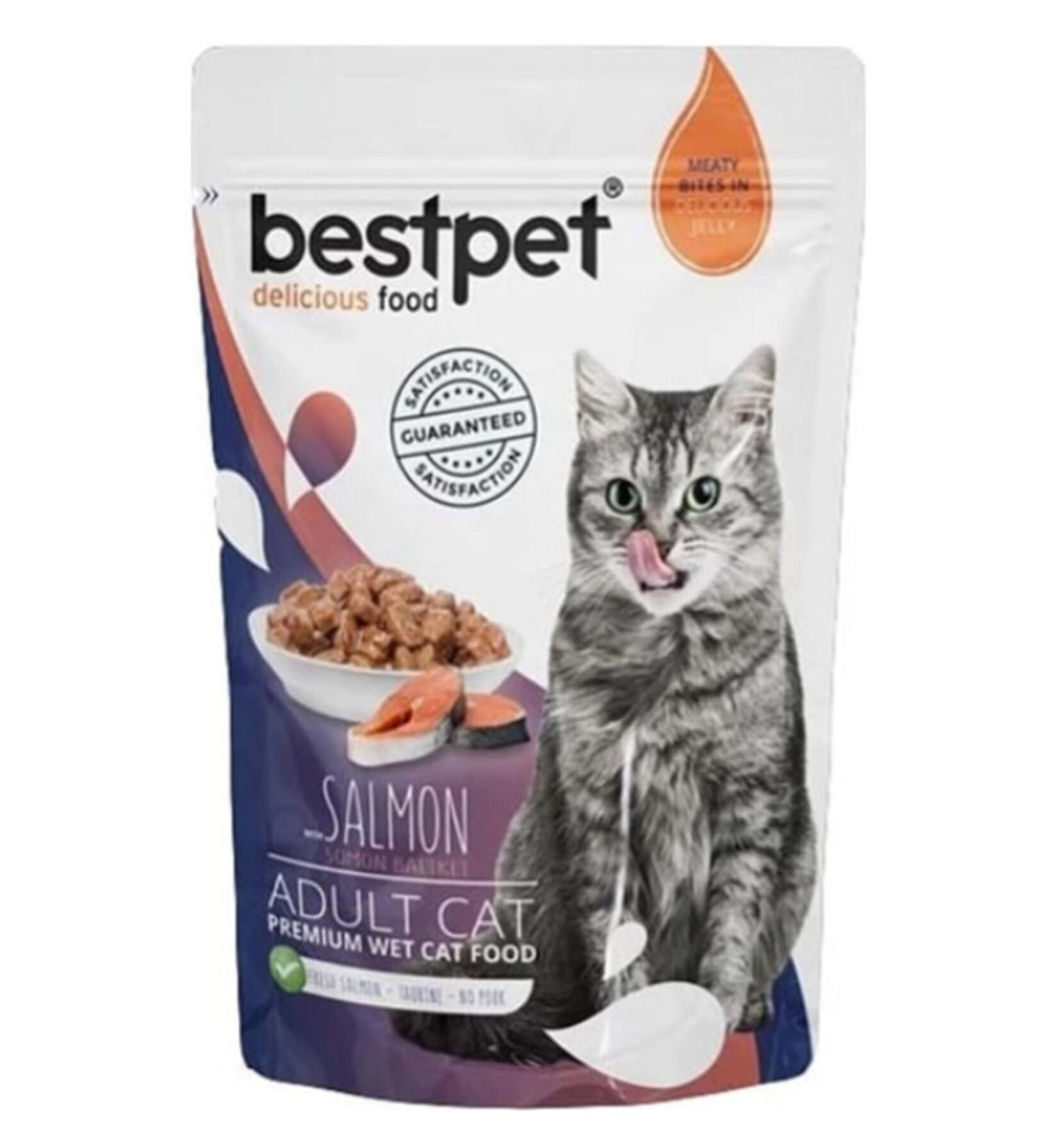 Bestpet Adult Cat Pouch Canned Food with Salmon 85 Gr (12 Pieces)