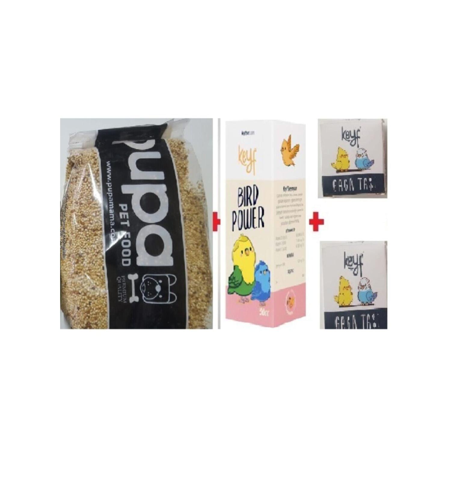 Keyf Budgie Food 1 Kg + Budgie Heater Bird Power 50 Cc + 2 Pieces Beak Stone