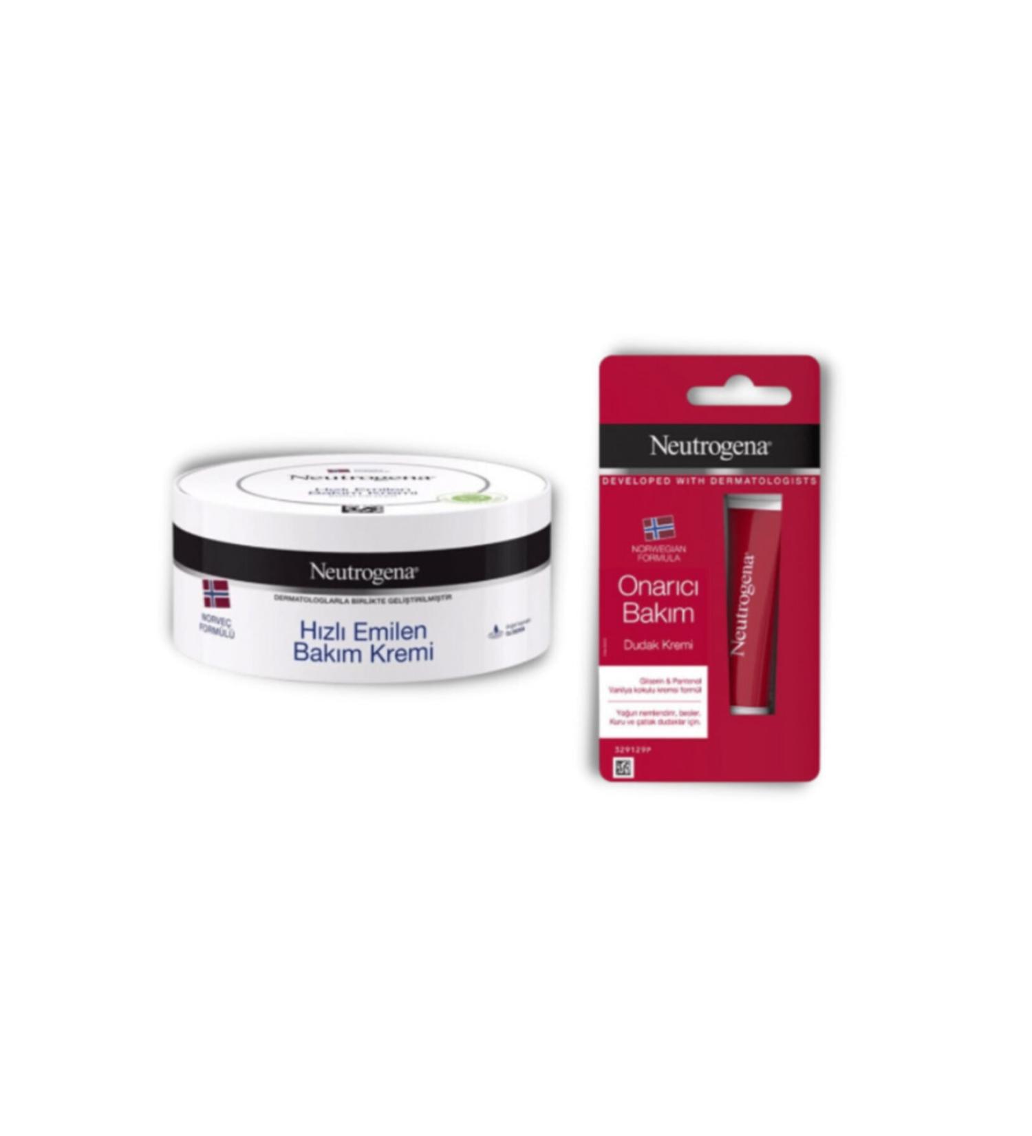 Neutrogena Norwegian Formula Fast Absorbing Care Cream 200 ml Repair Care Lip Balm 15 ml