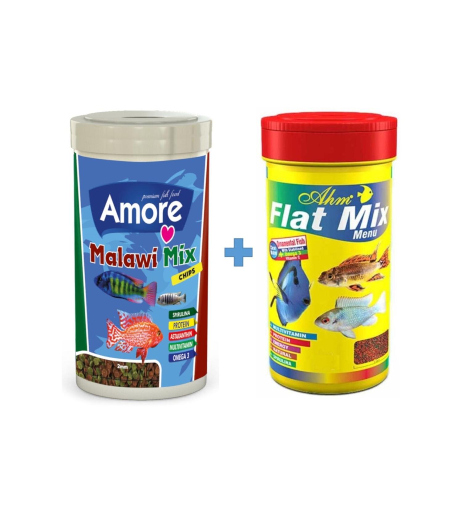 AMORE Malawi Mix Chips 1000ml + Ahm Flat Mix 1000ml Box Fish Food