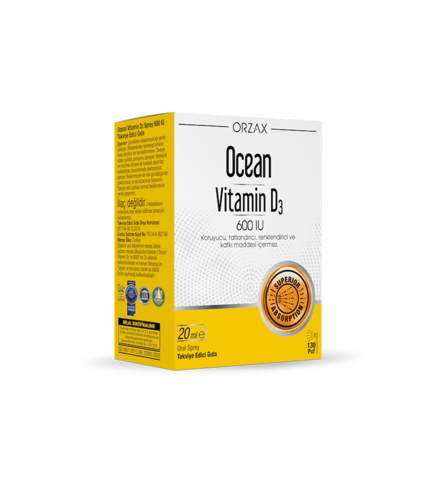 Ocean Orzax Ocean Vitamin D3 600 Iu Spray 20 Ml