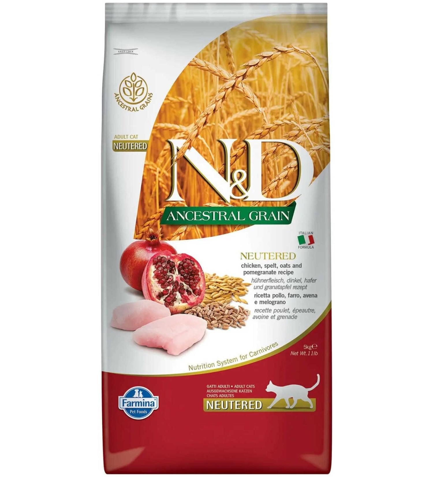 N & D Ancestral Grain Low Grain Chicken and Pomegranate Sterilized Cat Food 5kg