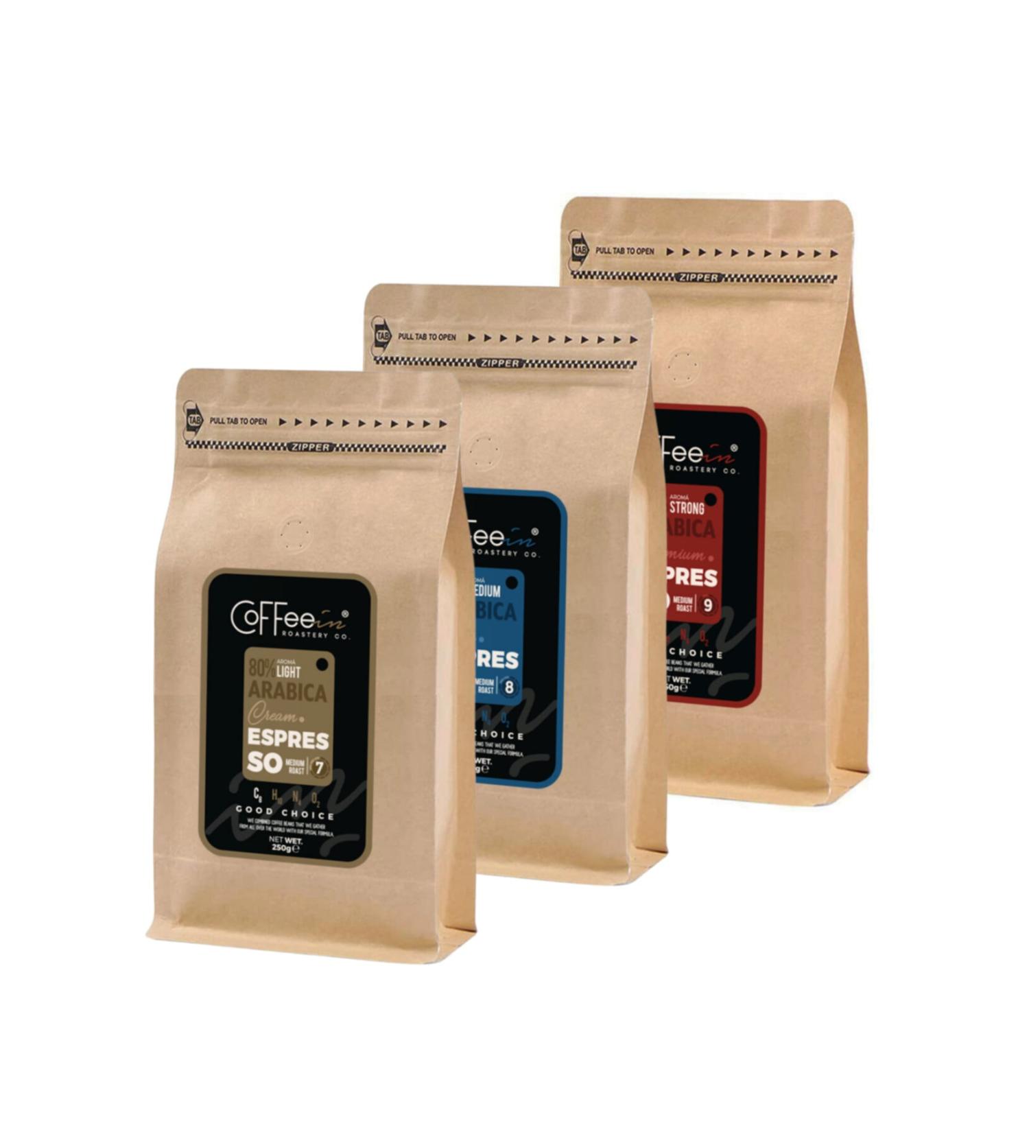 Coffeein 3-Piece Advantageous Bean Coffee Set 3x250 Gr