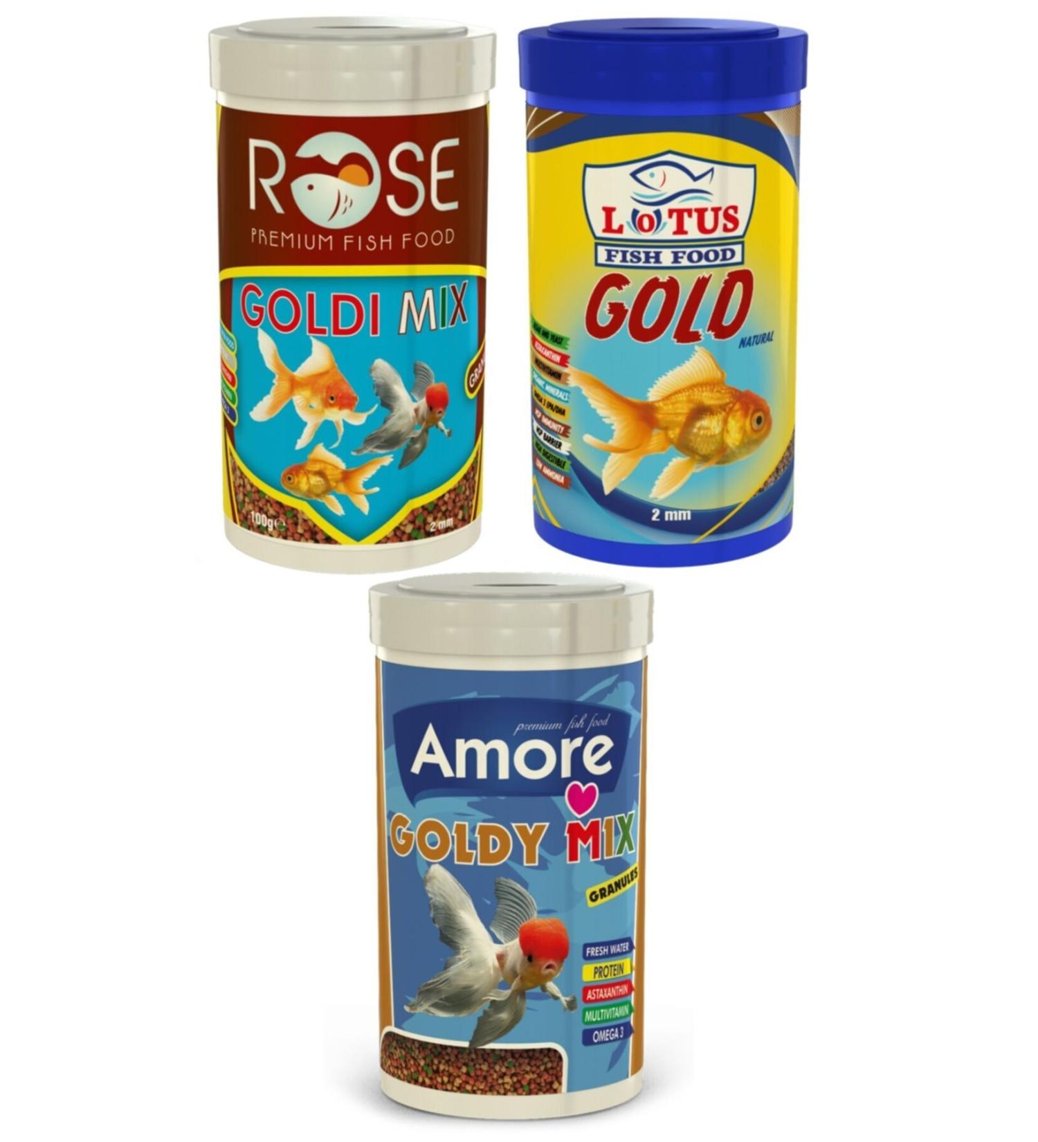 AMORE Goldy Mix 250ml + Lotus Gold Naturel 250ml + Rose Goldi Mix 250 Ml Box Goldfish Food