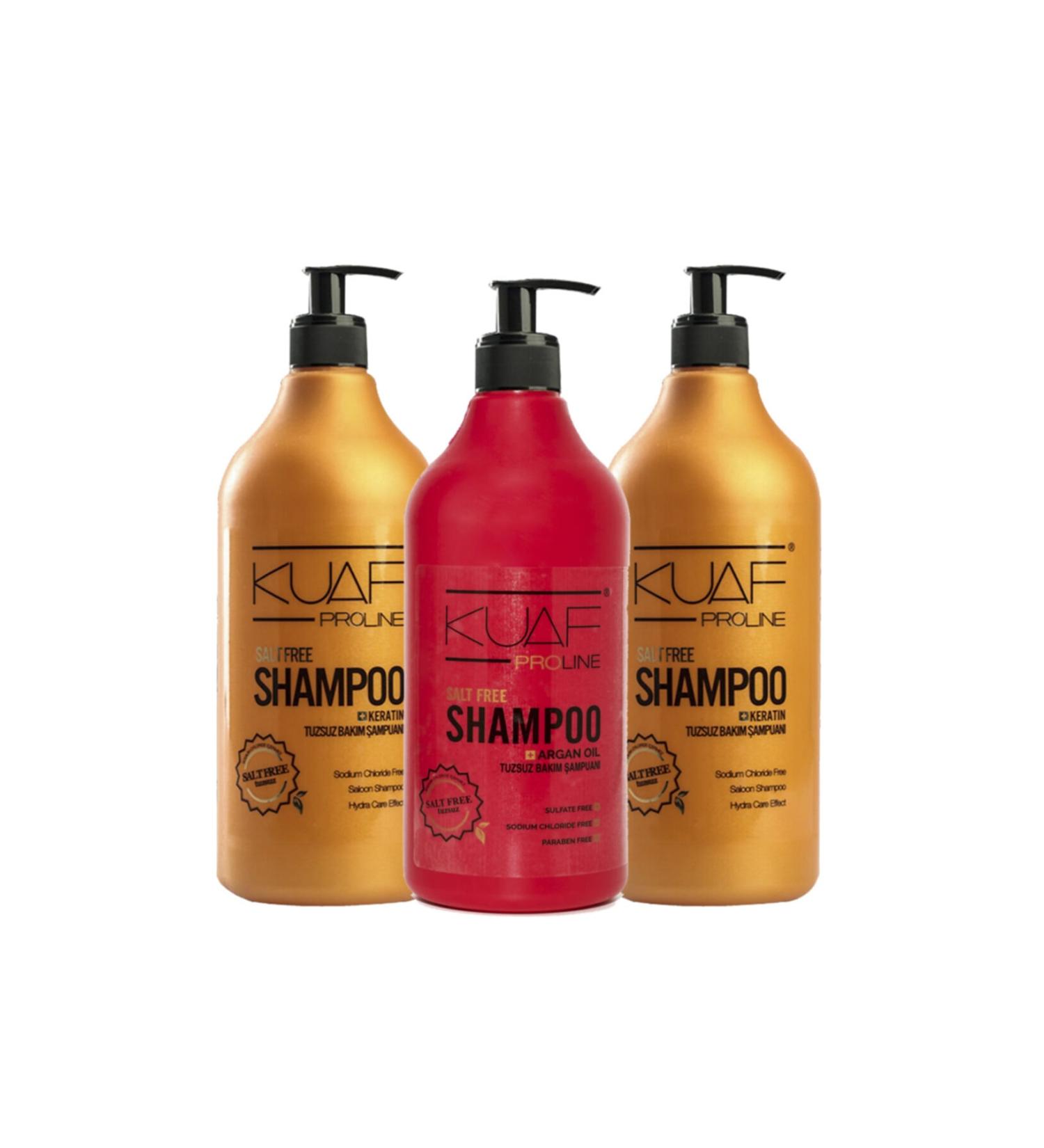 Kuaf Salt-Free Keratin Shampoo 1000ml 2 Pieces Salt-Free Argan Oil Shampoo 1000ml 1 Piece