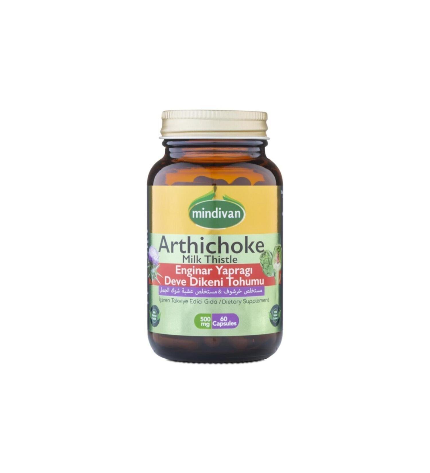 Mindivan Artichoke Extract Milk Thistle Seed Extract 60 Capsules 500mg 2 Pieces