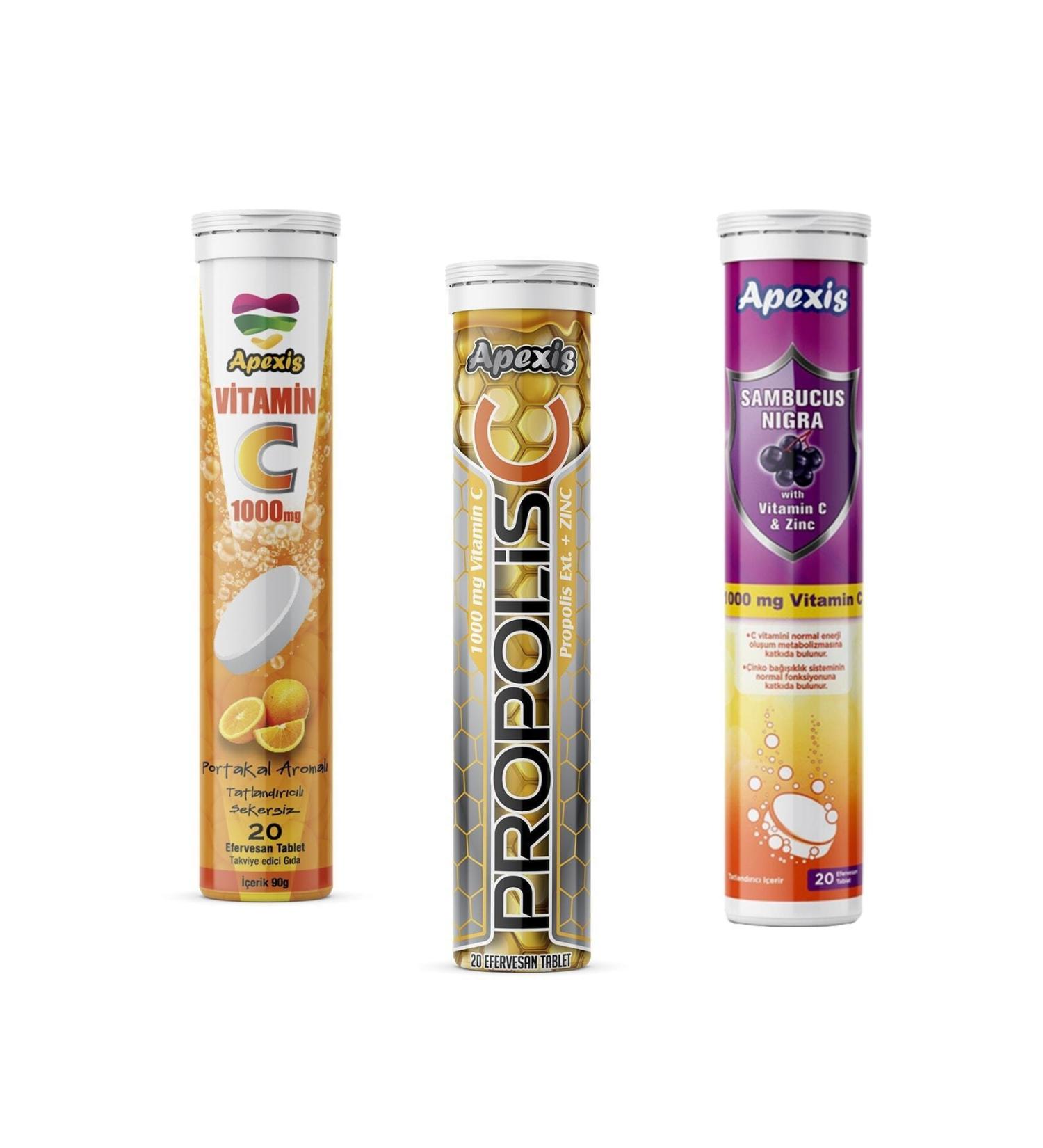 Apexis Vitamin C 1000 Mg / propolis 1000 Mg Vit C + Zinc / sambucus + 1000 Mg Vit C + Zink