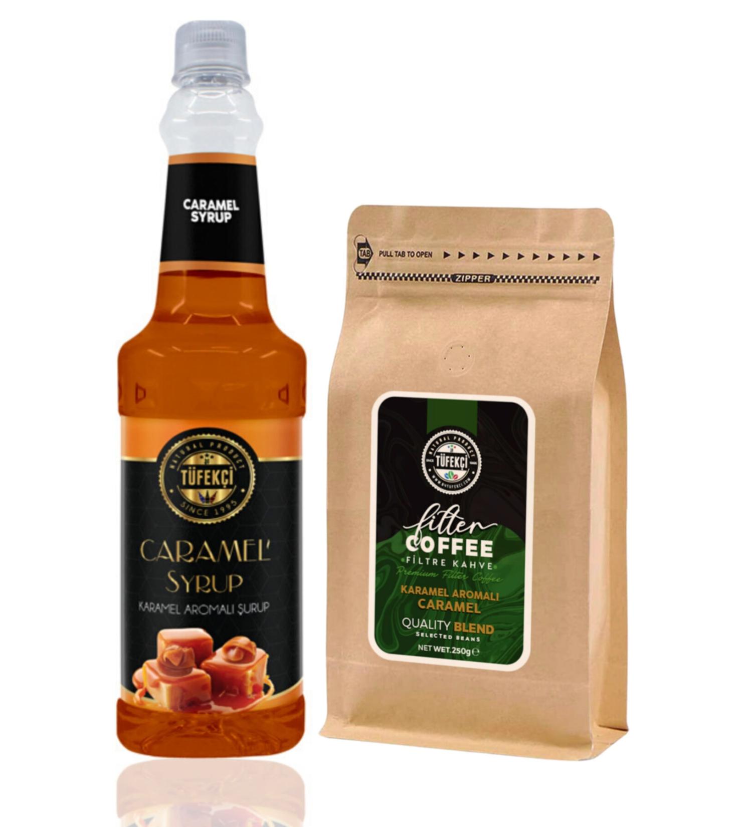 By T fek i Caramel Flavored Filter Coffee 250 Gr And Caramel Syrup 750 Ml
