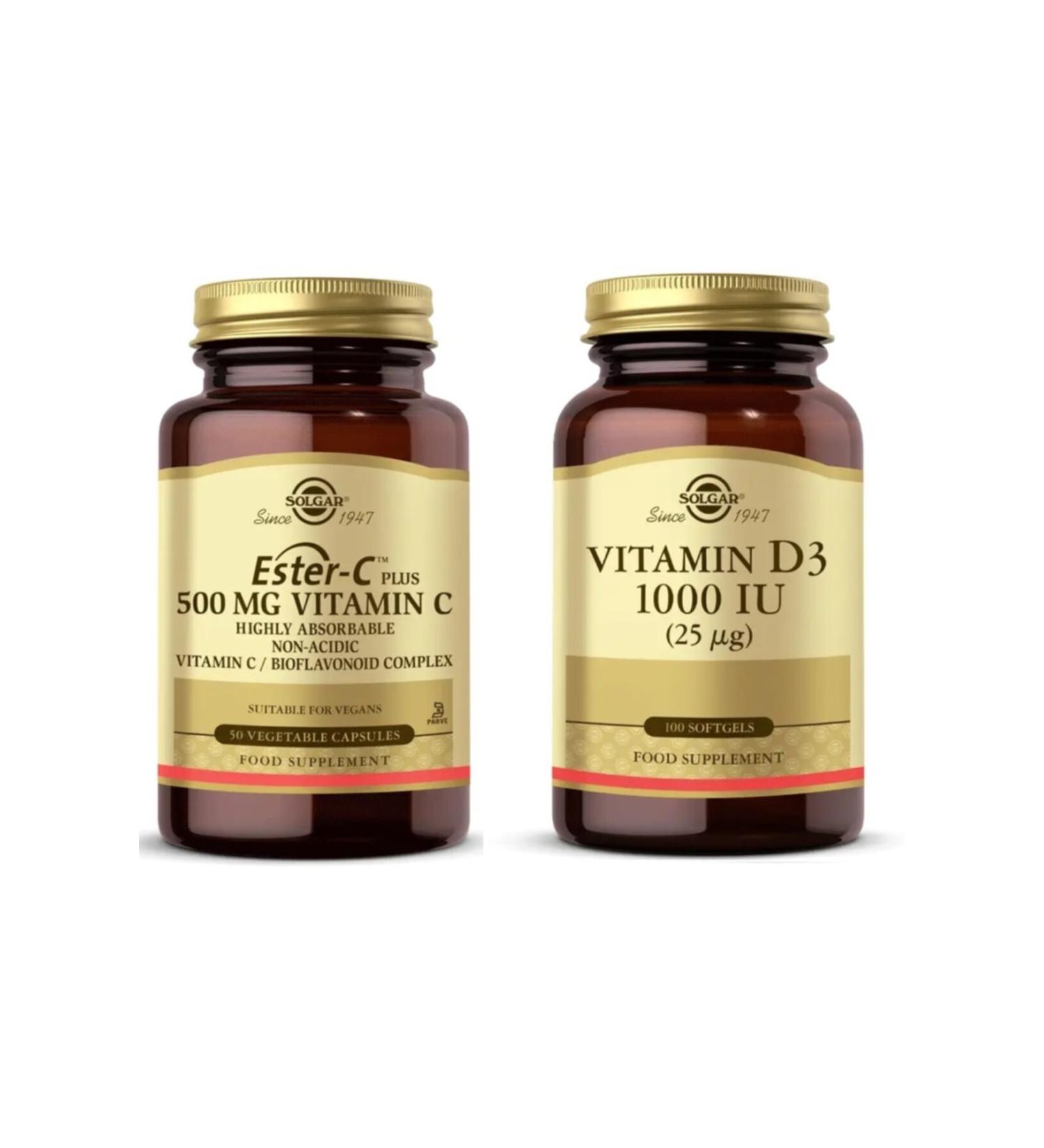 Solgar Ester C - Plus 500mg 50 Tablets + D3 100 Tablets