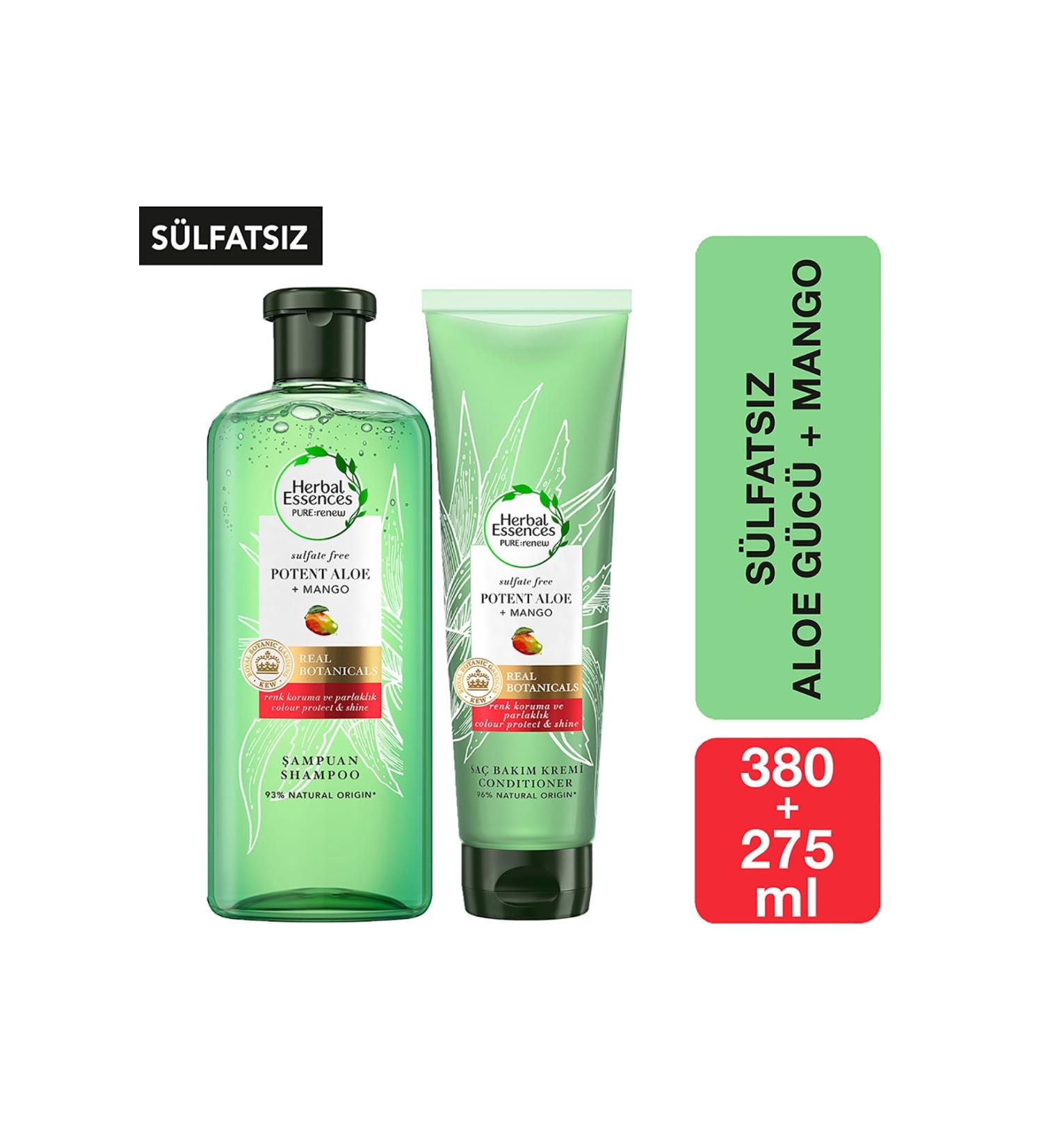 Herbal Essences Sulfate Free Shampoo Aloe Power Mango 380 ml Hair Care Conditioner 275 ml