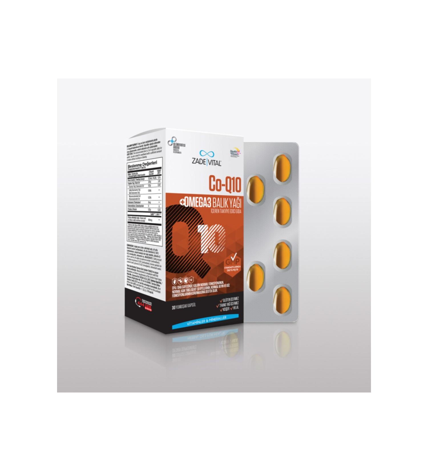 Zade Vital Co Q 10 & Omega 3 Fish Oil Coenzyme 1 Box 30 Capsules