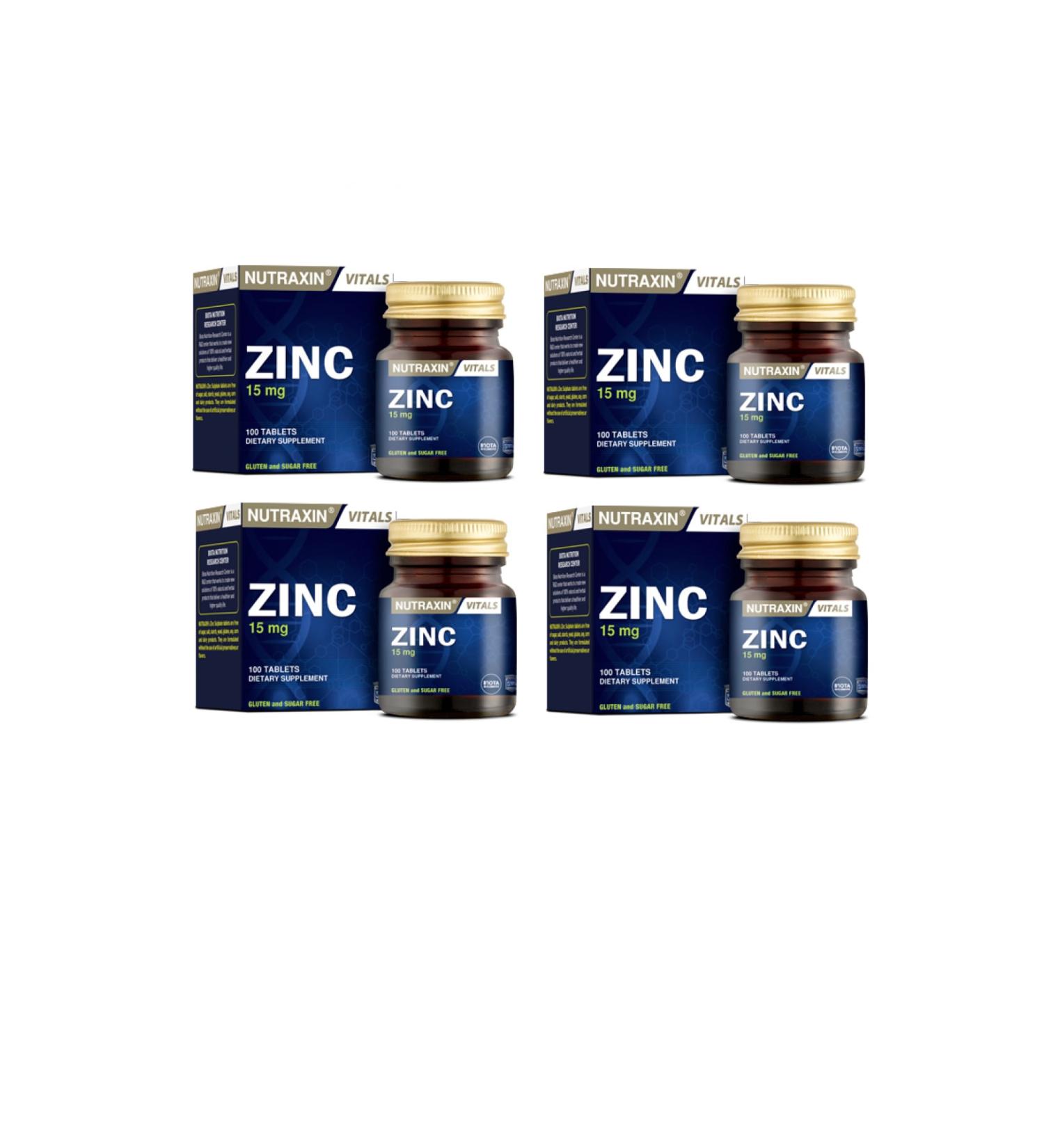 Nutraxin Zinc 15 mg 100 Tablets X4 Pieces