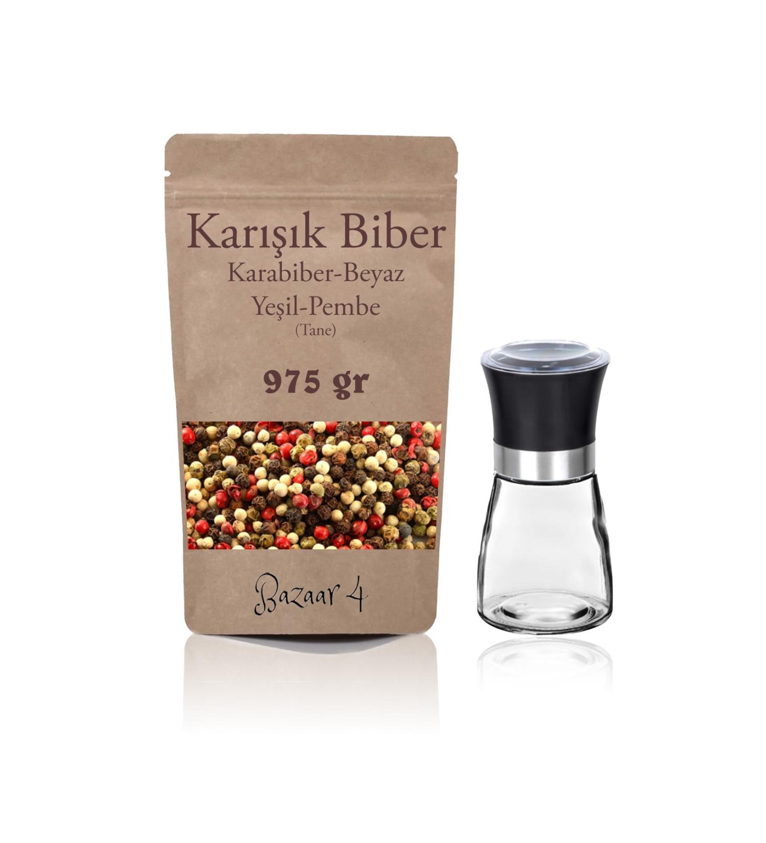 BAZAAR 4 Mixed Mix Pepper Grains 975 Gr + Glass Mill