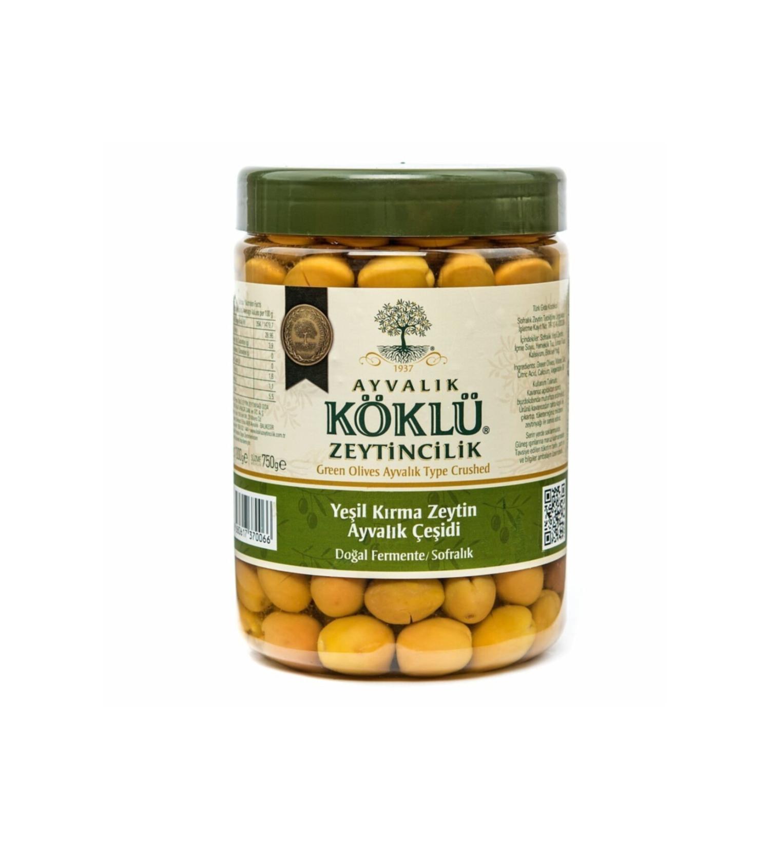 Rooted Olive Farming Ayvalik Green Cracked Olives 1000 cc