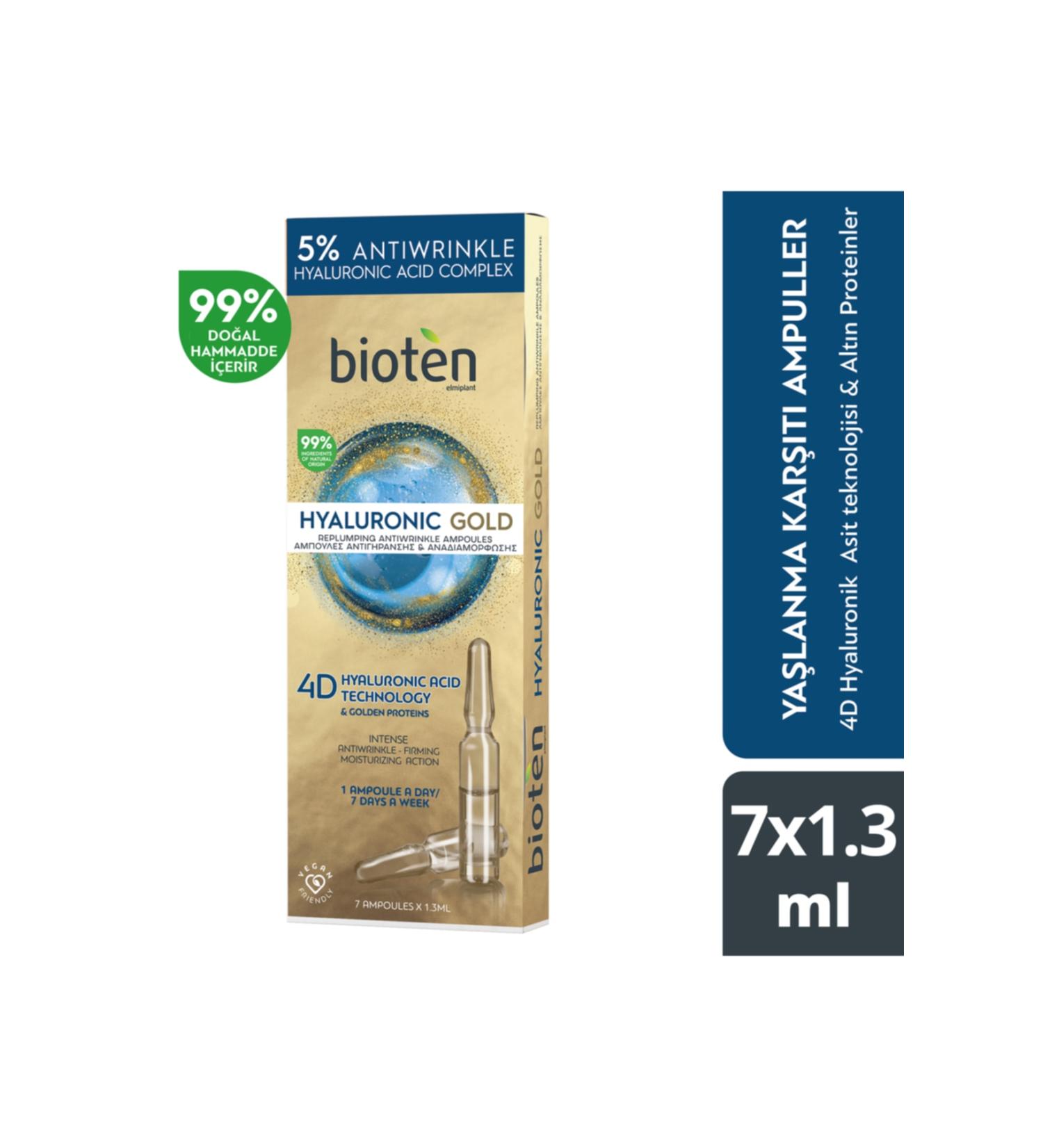 Bioten Hyaluronic Gold Anti-Aging Re-Plumping Ampoules 7x1.5ml - Buy Online on GoSupps.com