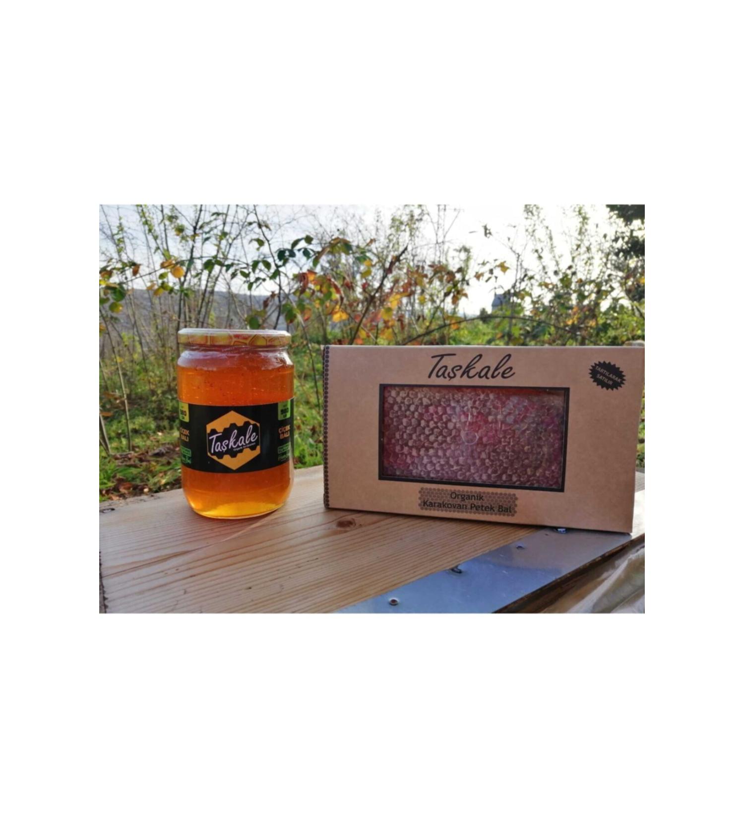 Ta kale Organic Flower Honey 980 Gr + 500 Gr Organic Karakovan Comb Honey