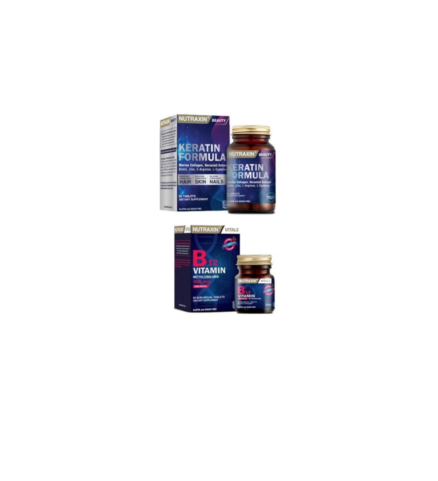 Nutraxin Keratin Formula for Hair and Nails 60 T.+ B12 60 Tablets 1000mg