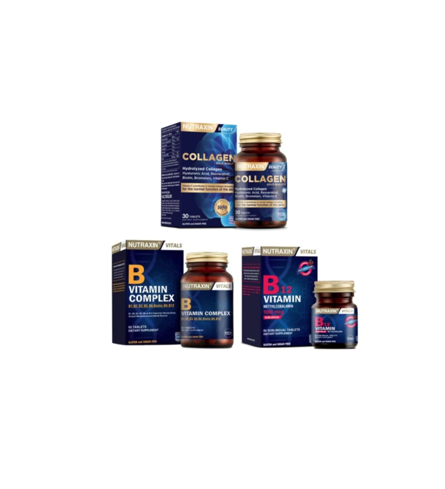 Nutraxin Supplement 30 Tablets + Vitamin B12 60 Sublingual Tablets + Vitamin B Complex 60 Tablets