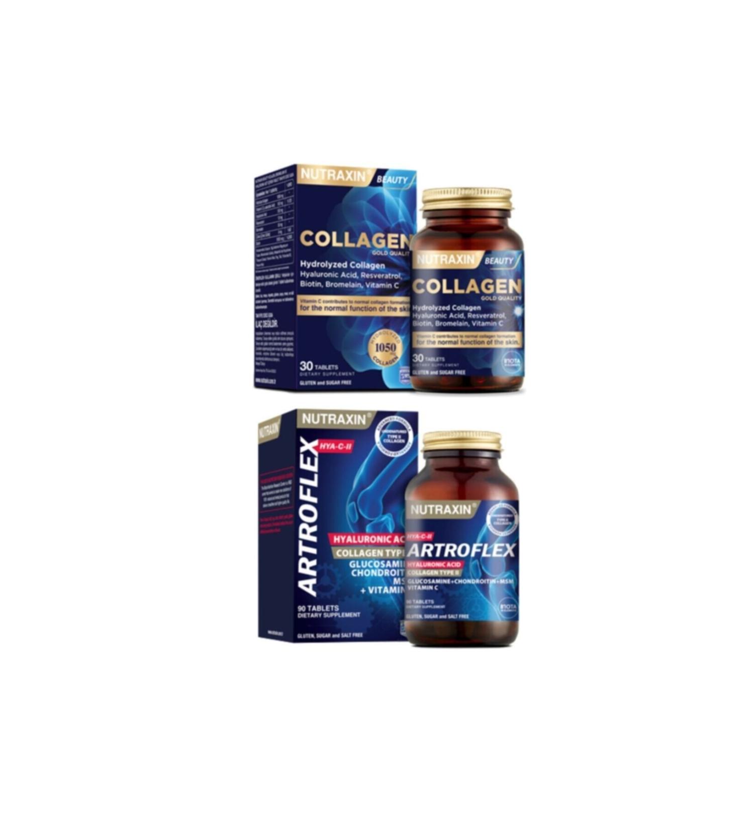 Nutraxin Hydrolyzed Collagen Hyaluronic Acid 30 Tablets + Type 2 Collagen Containing Artroflex Hya-c- 90 Tablets - Buy Online on GoSupps.com