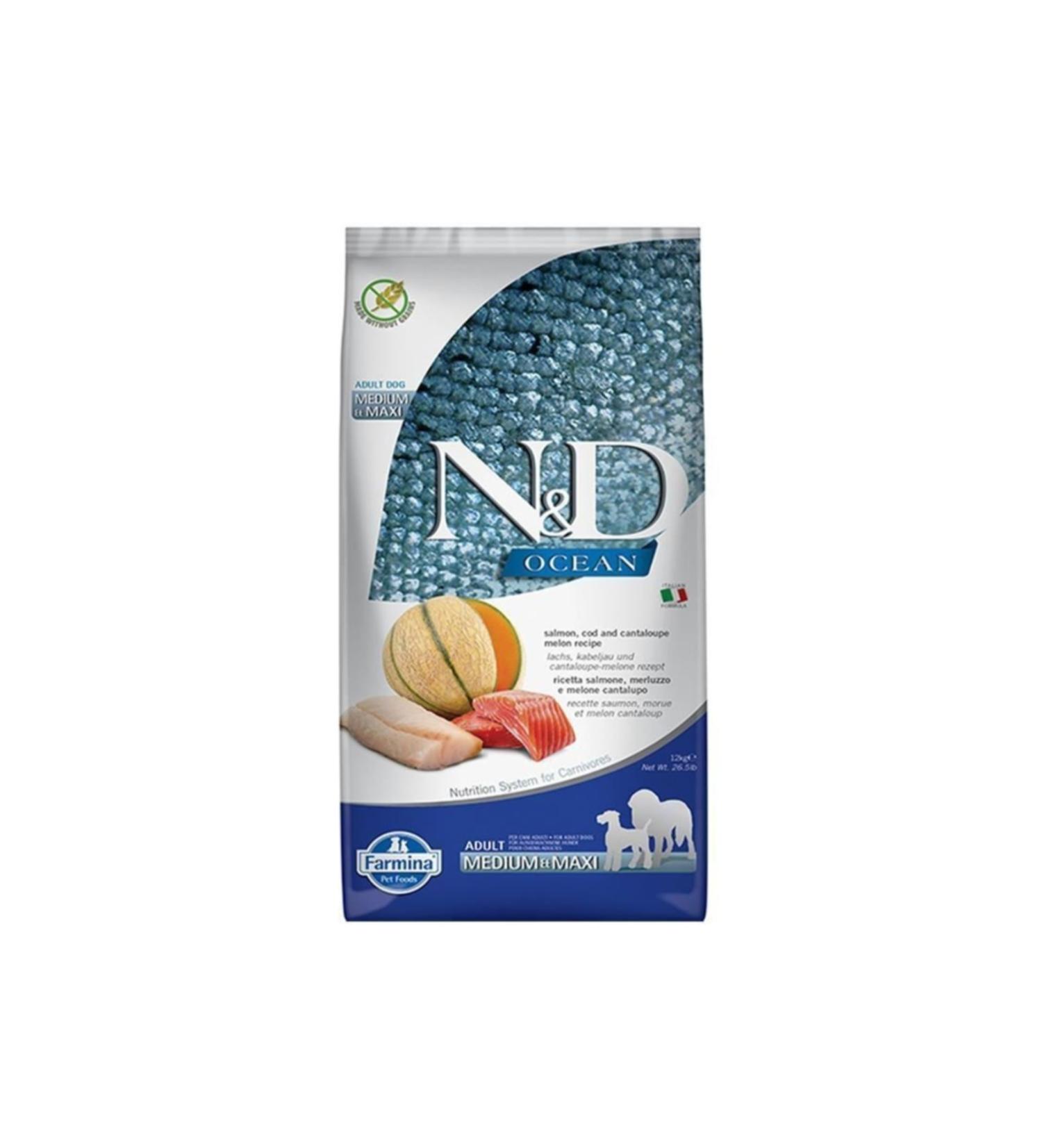 N & D Ocean Salmon & Fish Melon Grain Free Adult Dog Food 12 kg