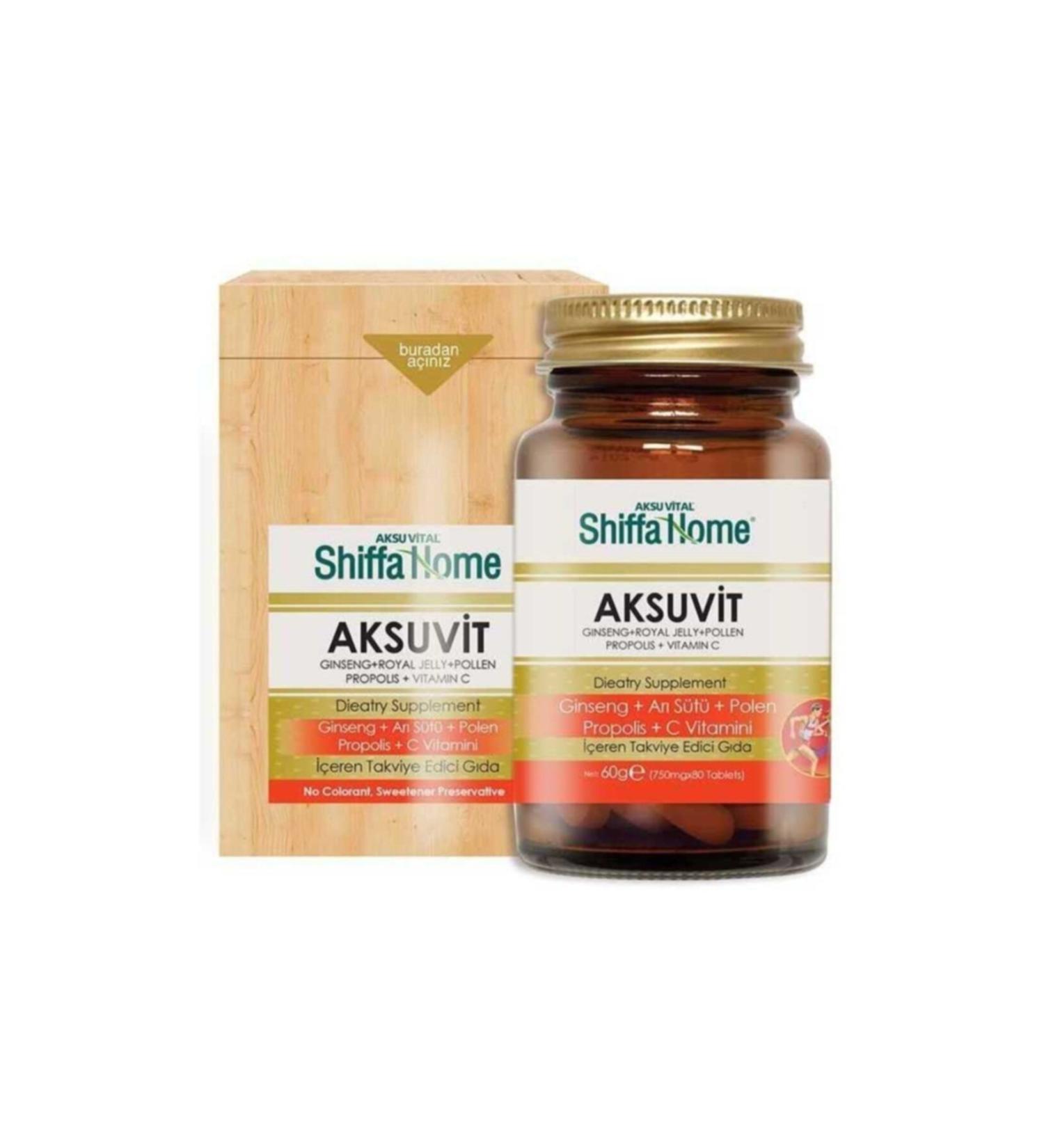 Aksu Vital Ginseng Royal Jelly Pollen Propolis Vitamin C Containing Supplementary Food 80 Tablets
