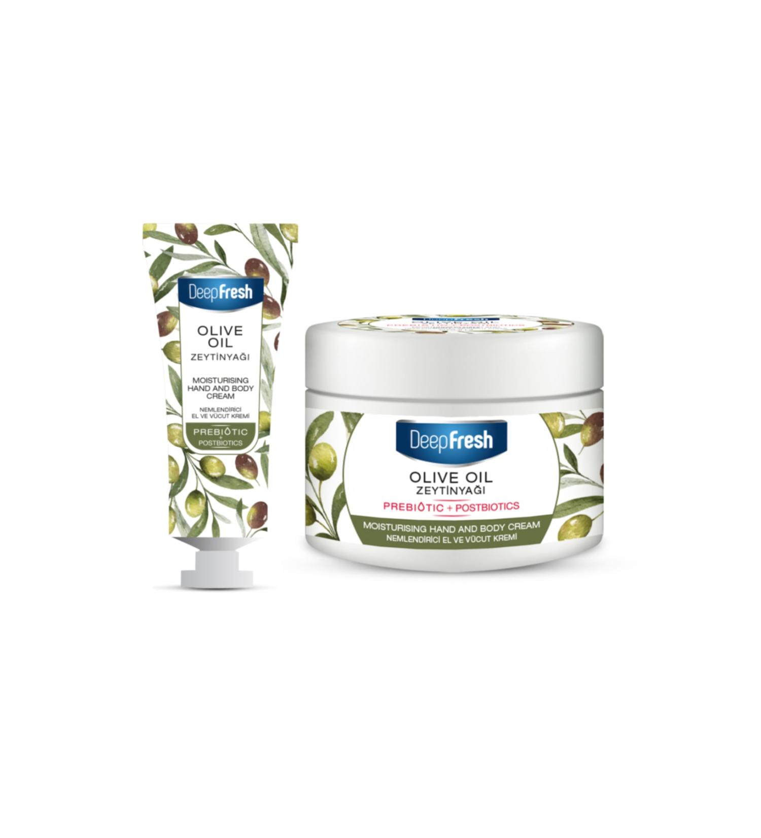 Deep Fresh Prebiotic Moisturizing Hand and Body Cream Olive Oil 50ml and 250ml - Buy Online on GoSupps.com