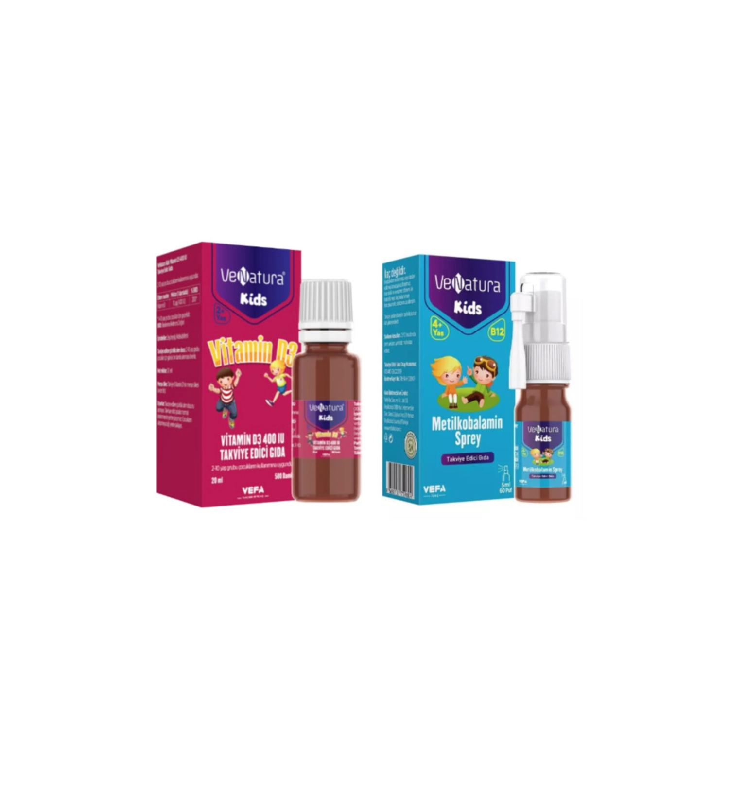 Venatura Kids Vitamin D3 400 Iu Food Supplement 20 ml Drops and Vitamin B12 for Children 5 ml