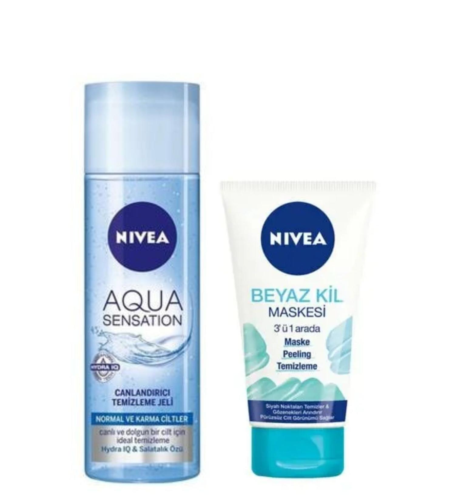 NIVEA Aqua Sensation Revitalizing Facial Cleansing Gel 200ml & White Clay Mask 3in1 Mask150ml - Buy Online on GoSupps.com