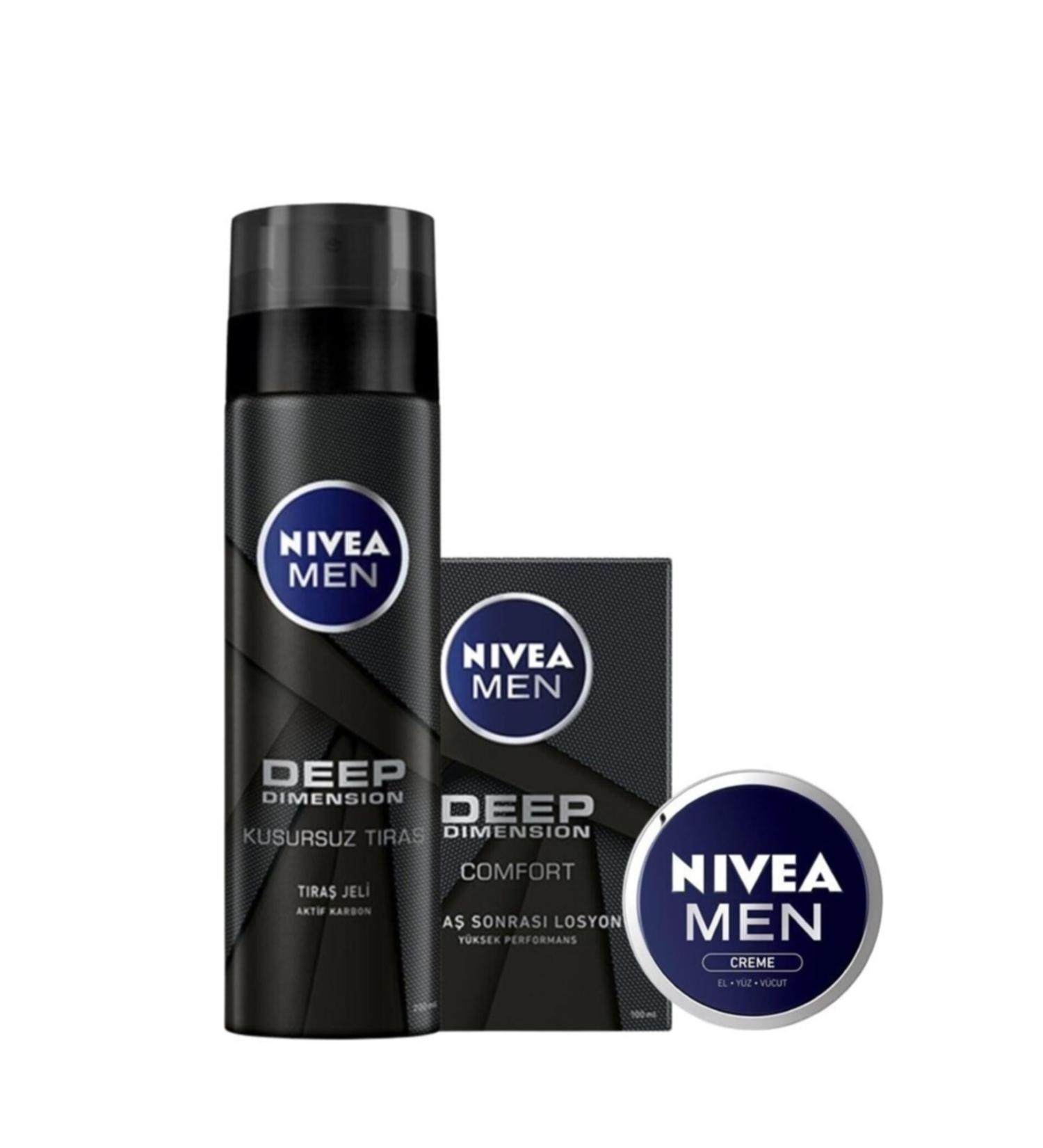 NIVEA Deep Men Aftershave Lotion 100 ml Shaving Gel 200 ml Men Face Cream 30 ml