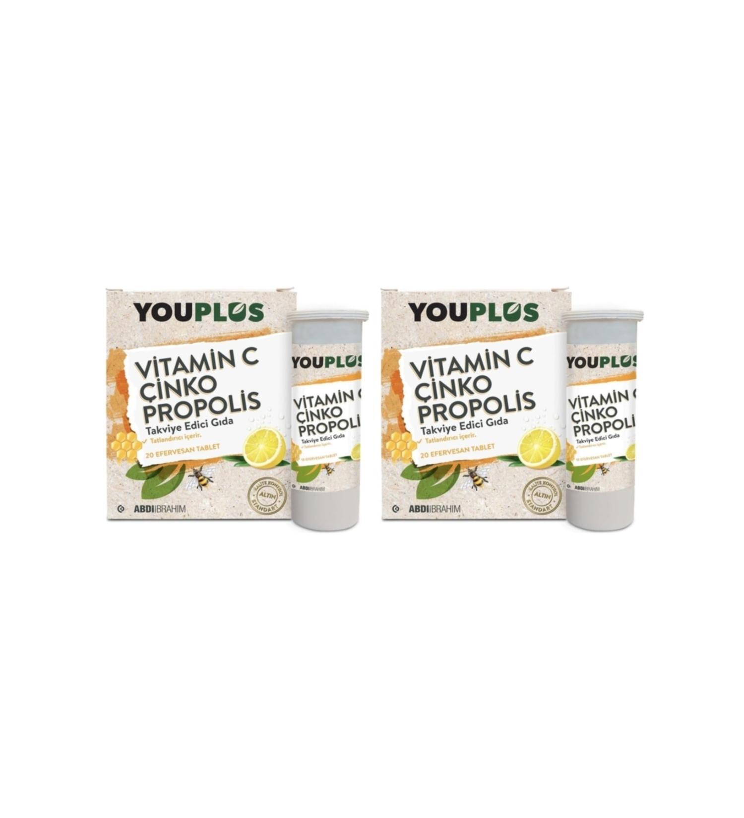 Youplus 2 Vitamin C Zinc Propolis 20 Effervescent Tablets