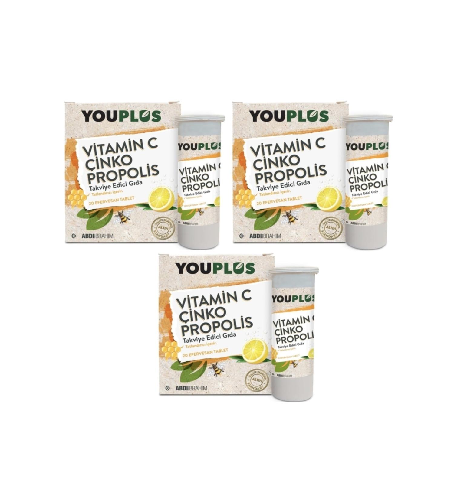 Youplus Vitamin C Zinc Propolis 20 Effervescent Tablets 3 Pieces