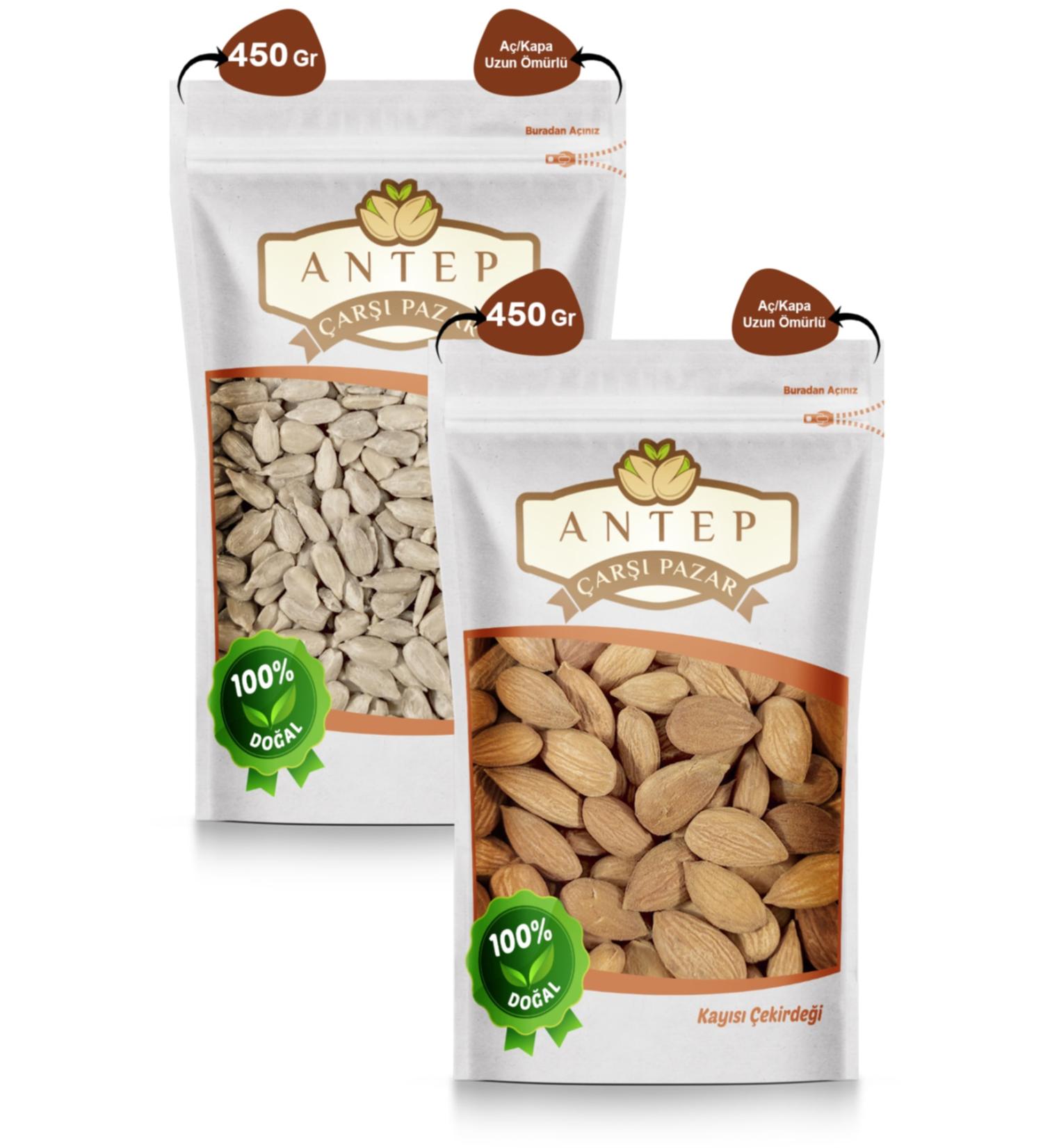 Antep Bazaar Raw Sunflower Seeds 450 Gr. | Apricot Kernels 450 Gr.