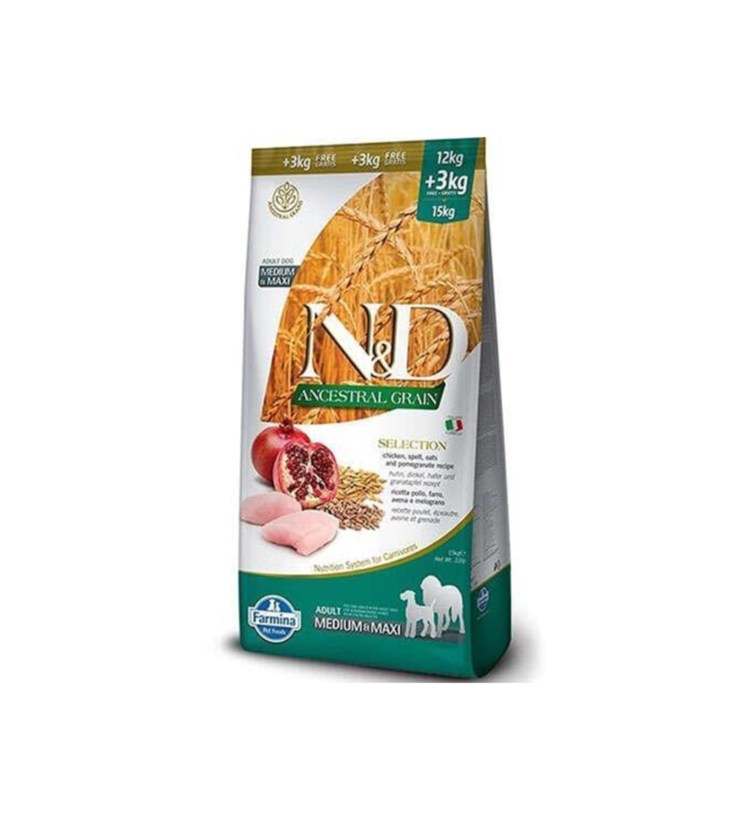 N & D Nd Low Grain Chicken Pomegranate Medium and Large Breed Dog Food 12 + 3 Kg