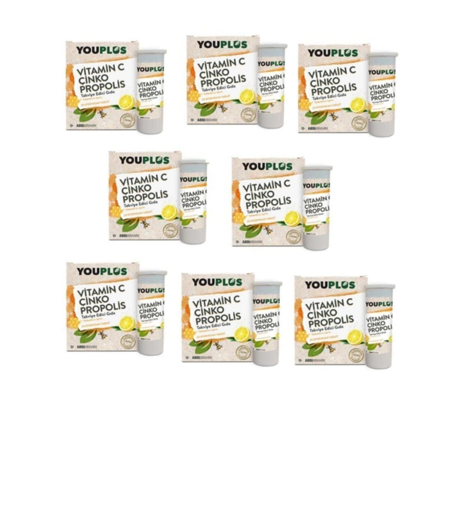 Youplus Vitamin C Zinc Propolis 20 Effervescent Tablets Lemon Flavored 20 Pieces X8