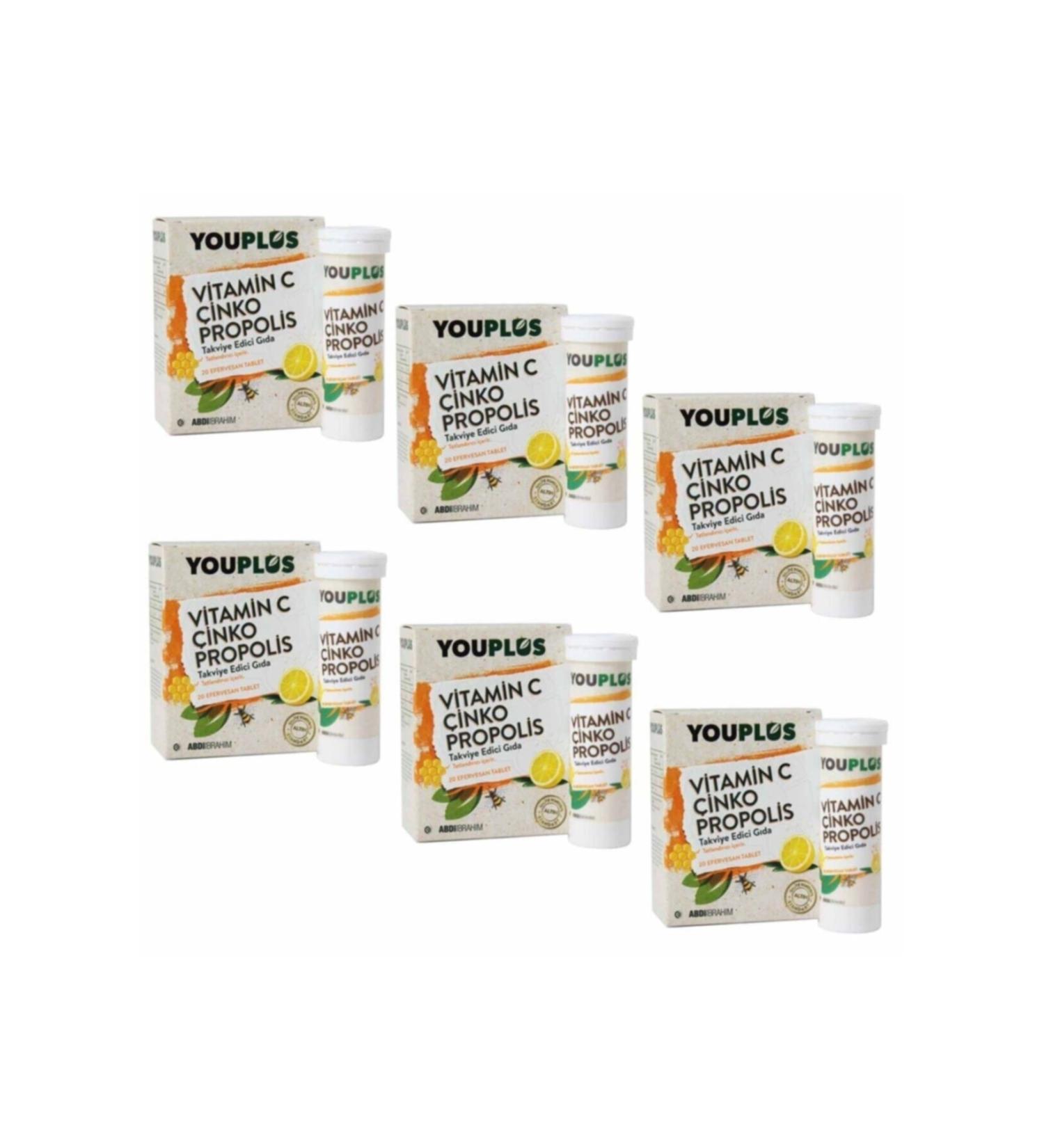 Youplus Vitamin C Zinc Propolis 20 Effervescent Tablets 6 Pack