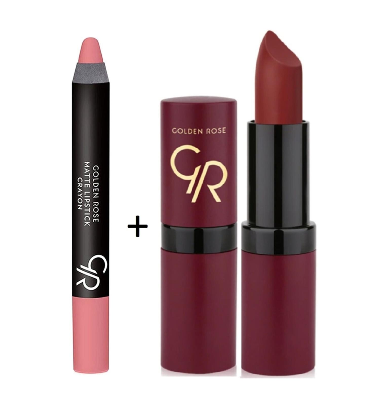 Golden Rose 2 Pack Lipstick Set Matte Pencil Lipstick - Matte Lipstick Crayon No: 22 Velvet Matte Lipstick No 22 Lipstick - Buy Online on GoSupps.com