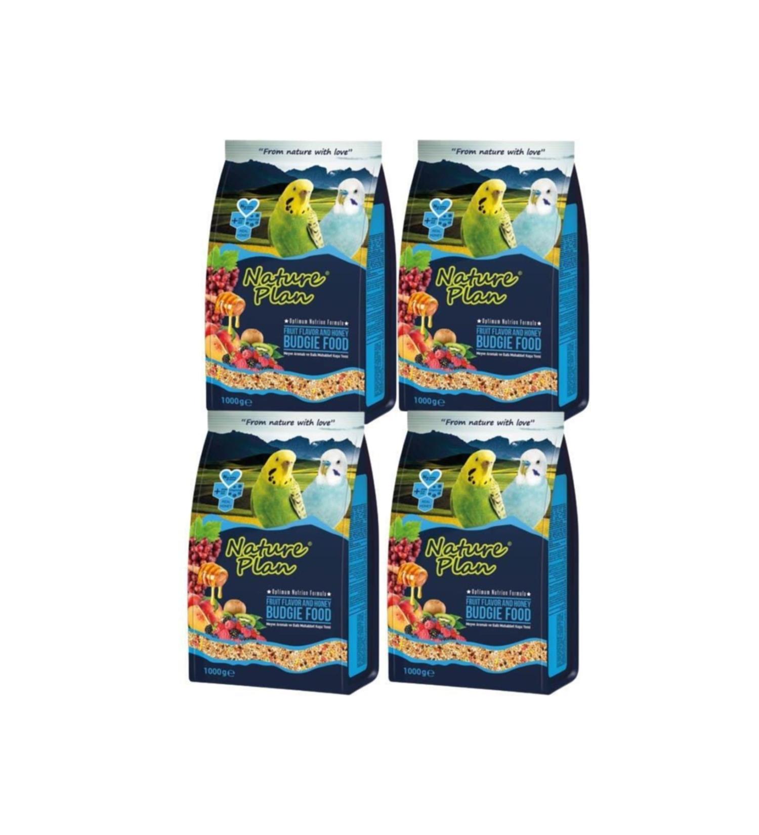 Nature Plan Fruit Flavored + Honey Budgie Food 1000gr X 4 Pieces