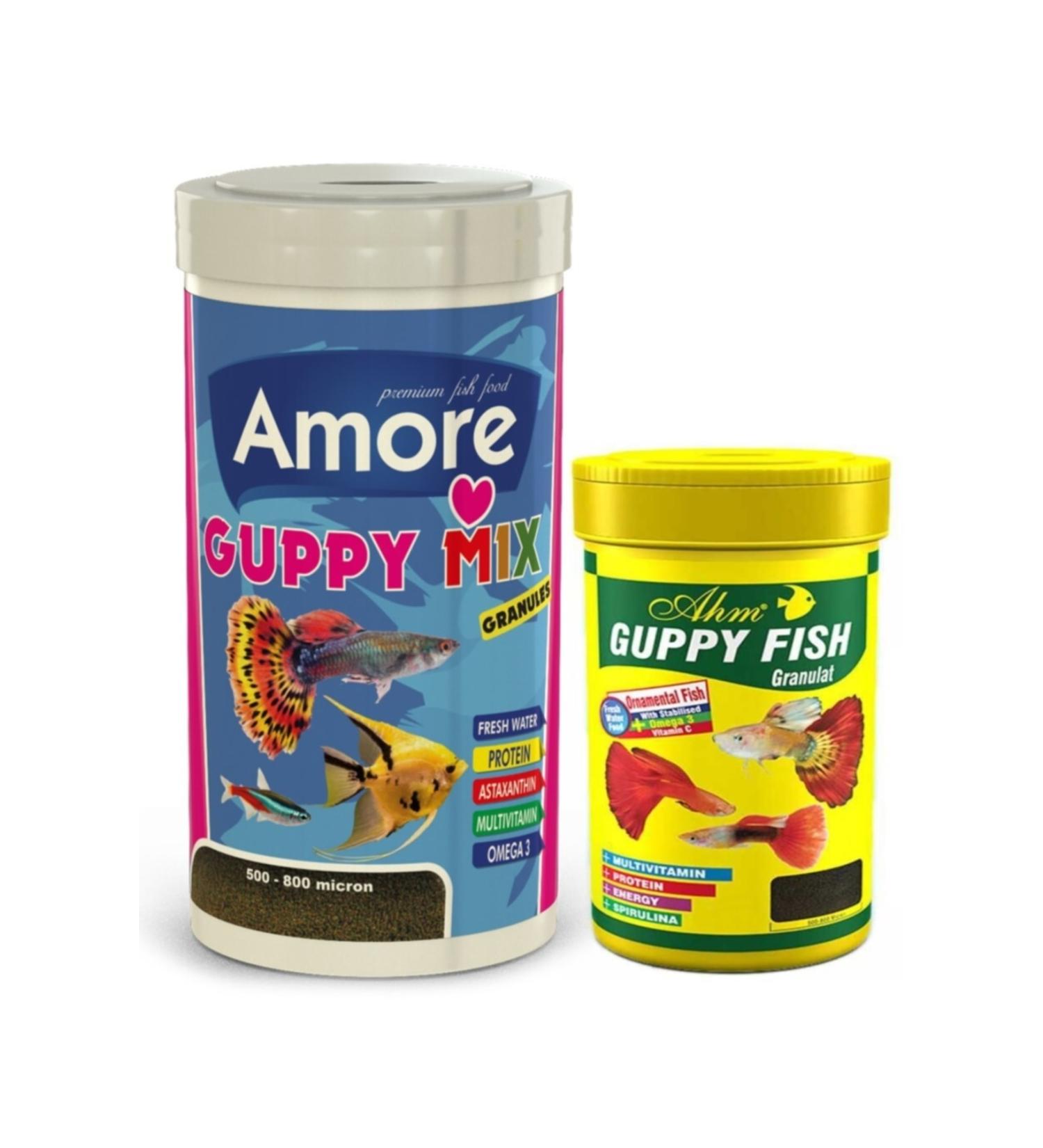 AMORE Guppy Tropical Guppy Mollies Sword Angel Tetra Aquarium Fish Food 250+100 Ml Set Ahm